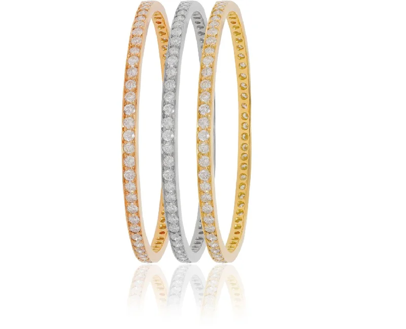 classic bangles for women -Tri-color set of white, yellow, and rose gold bangles