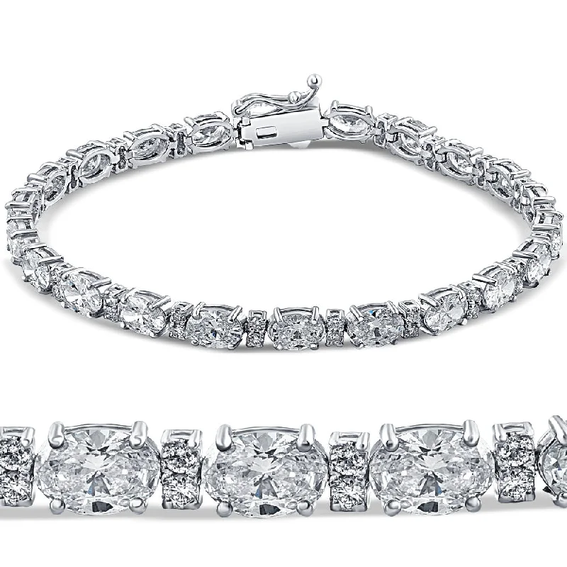 diamond bangle bracelets for women -8CT Oval Lab Grown Diamond Tennis Bracelet 14K White Gold 7"