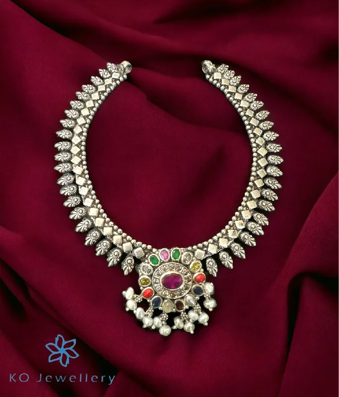 handcrafted necklaces for women -luxury gemstone necklaces for women -The Aashvi Silver Navratna Necklace