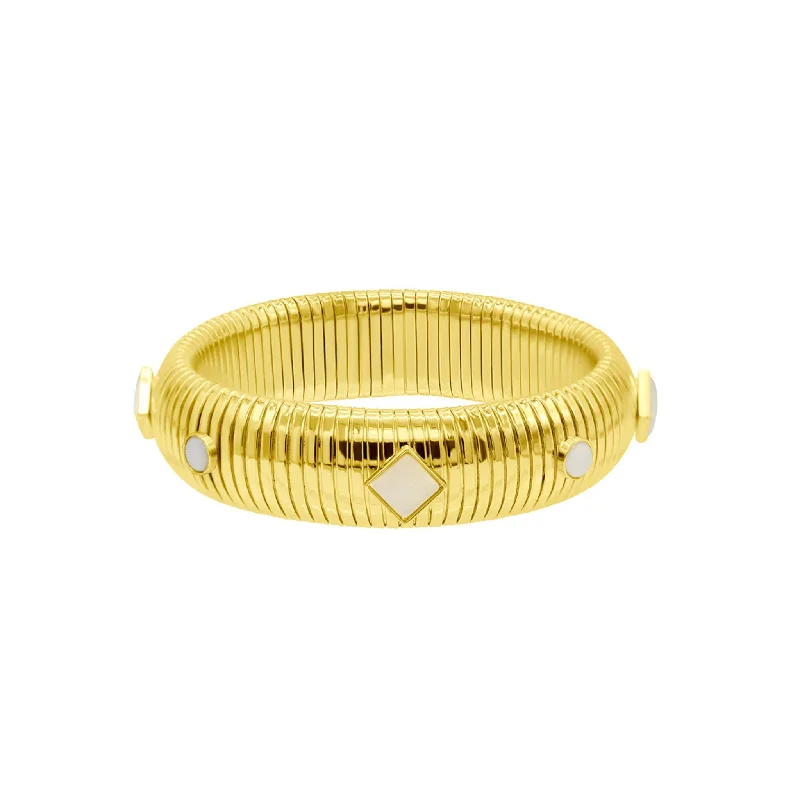 beautiful bangles for casual wear -14K Gold Plated .75" Tall Omega Bracelet With Stone