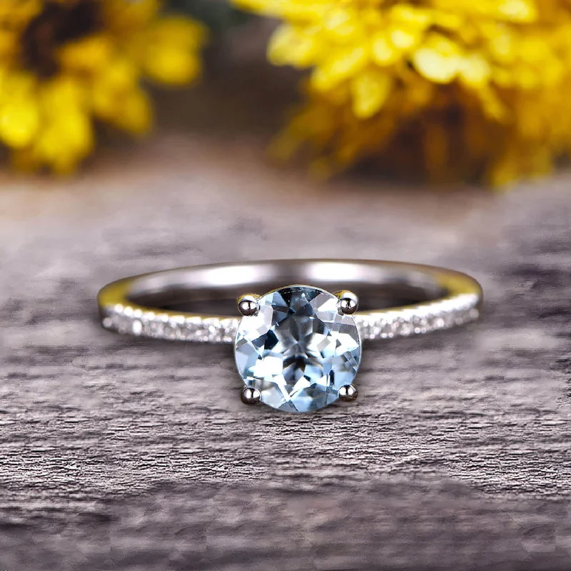 fancy cut engagement rings -fancy cut engagement rings -Round Cut 1.25 Carat Blue Aquamarine Engagement Ring 10k White Gold Anniversary Gift for her