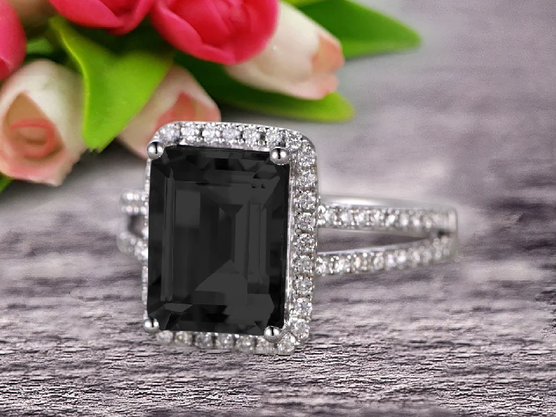 alternative engagement rings -alternative engagement rings -1.50 Carat Emerald Cut Black Diamond Moissanite Engagement Ring Diamond Moissanite Wedding Ring on 10k White Gold