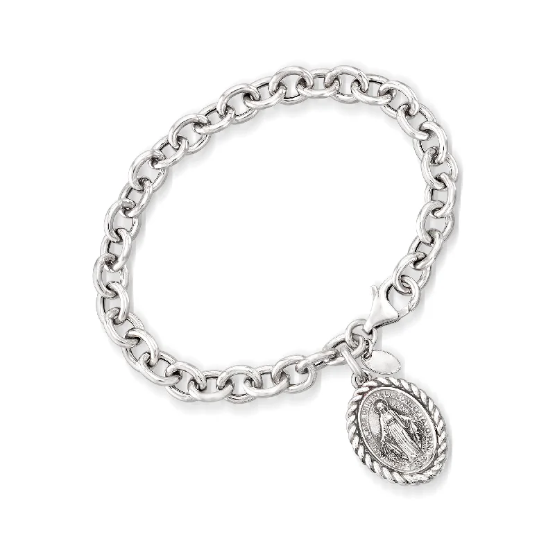 vintage bangles for women -Ross-Simons Italian Sterling Silver Miraculous Medal Charm Bracelet