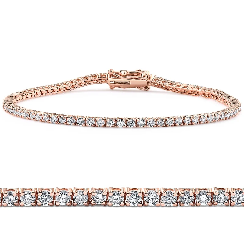 diamond bangle bracelets for women -3 Ct Lab Grown Diamond Tennis Bracelet 7" 14k Rose Gold