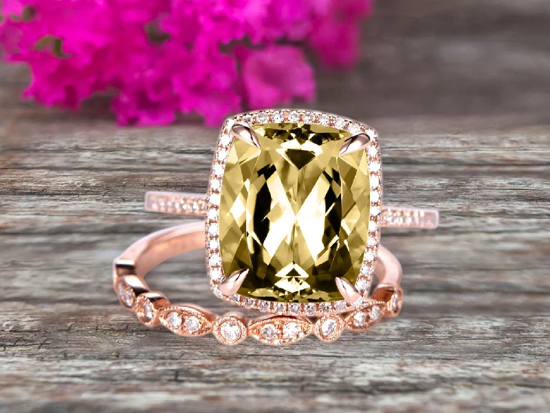 vintage style engagement rings -vintage style engagement rings -Milgrain 1.75 Carat Wedding Ring Set Big Cushion Cut Champagne Diamond Moissanite Engagement Ring Champagne Diamond Moissanite Art Deco Matching Wedding Band On 14K Rose Gold Surprisingly Ring