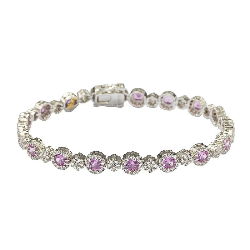 bridal bangles for women -Suzy Levian Sterling Silver Pink Sapphire and Diamond Accent Bracelet