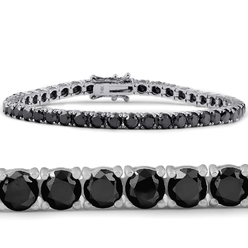 bridesmaid bracelets -Pompeii3 14k White Gold Black Diamond Round-Cut Tennis Bracelet 11 1/2Ct 7"