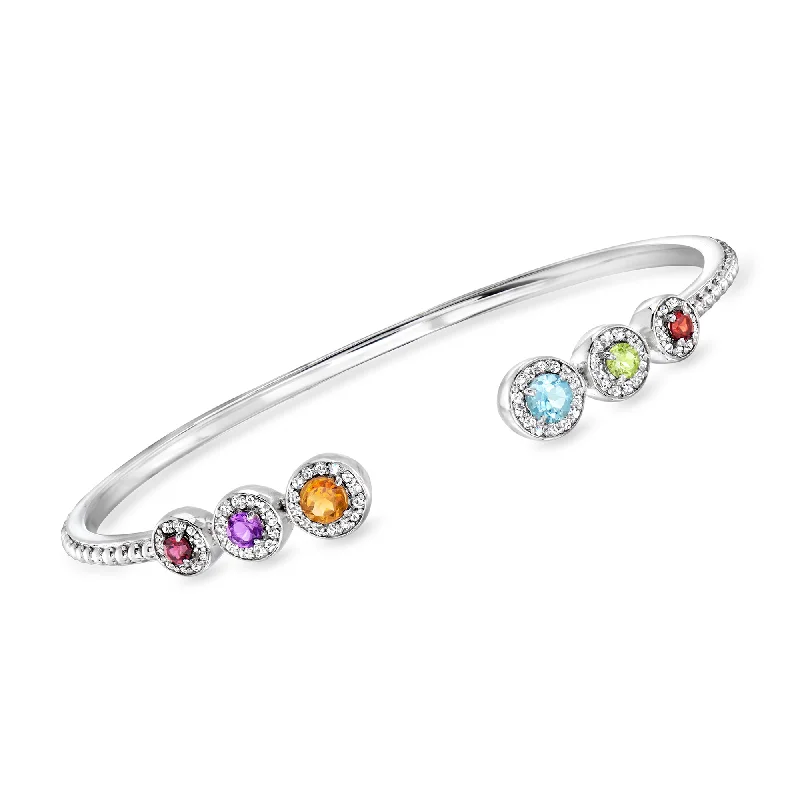 modern women’s bangles -Ross-Simons Multi-Gemstone Cuff Bracelet in Sterling Silver