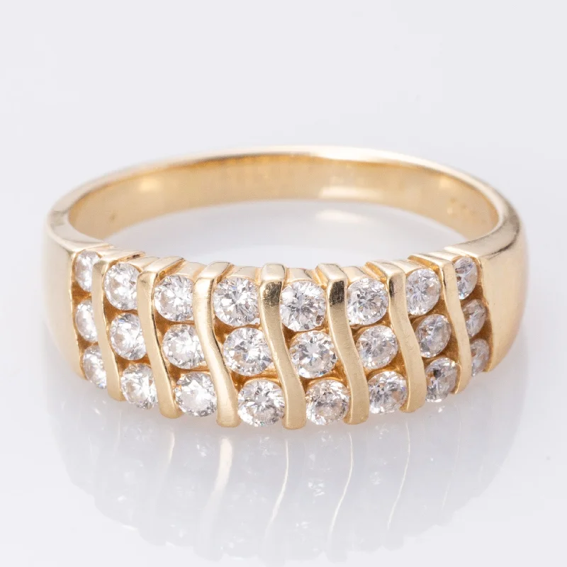 alternative wedding rings for women -14K Yellow Gold Triple Rows Diamond Ring | 0.97ctw | SZ 10 |