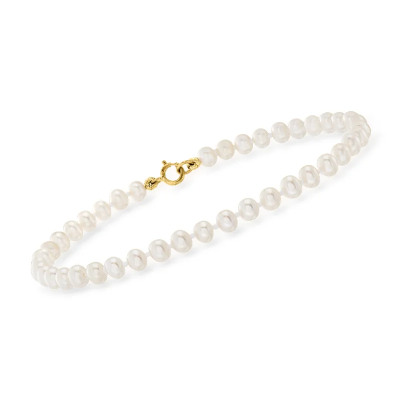 gold cuff bracelets for women -RS Pure by Ross-Simons 4-4.5mm Cultured Pearl Bracelet With 14kt Yellow Gold