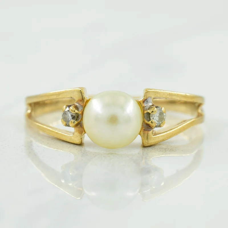 mixed metal rings for women -Pearl & Diamond Ring | 1.10ct, 0.04ctw | SZ 6.25 |