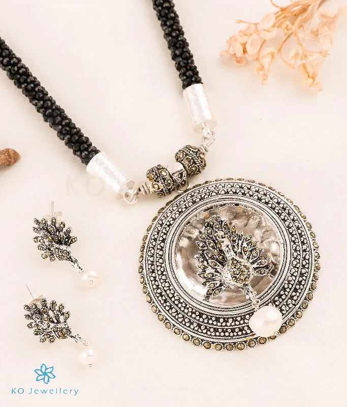 designer necklaces for women -vintage pendant necklaces for women -The Maruka Silver Marcasite Peacock Necklace