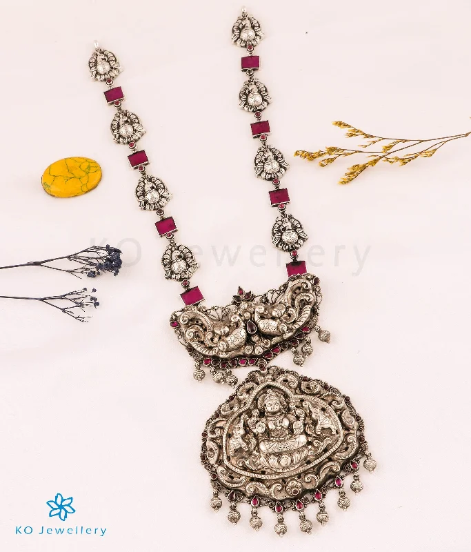 chunky necklaces for women -fashion-forward necklaces for women -The Deepta Lakshmi Silver Nakkasi Peacock & Kemp Necklace (Square)