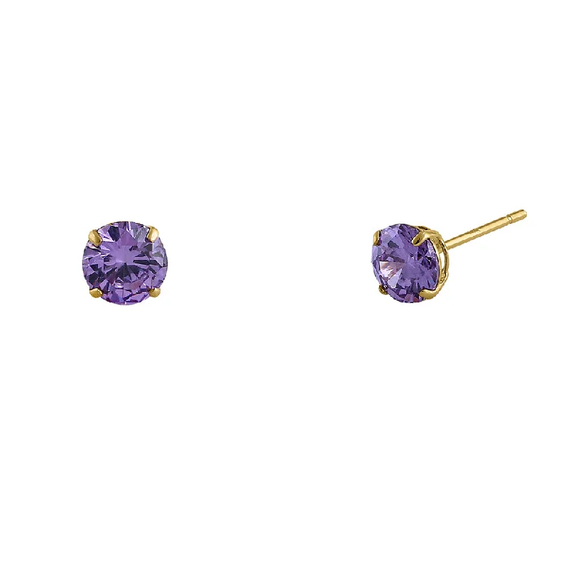 crystal stud earrings -personalized diamond earrings -.5 ct Solid 14K Yellow Gold 4mm Round Cut Amethyst CZ Earrings