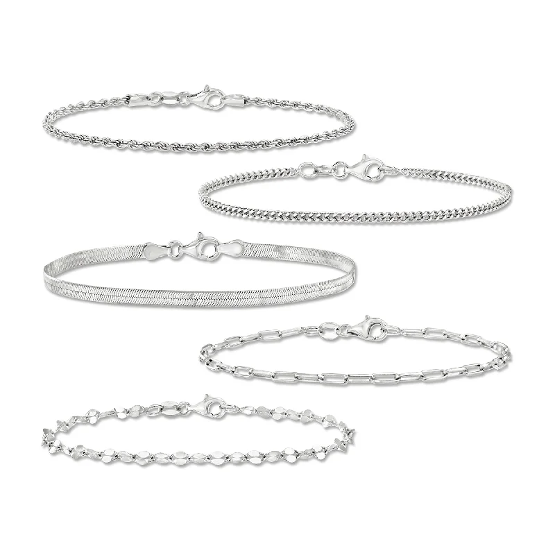 wedding bracelets for women -Ross-Simons Italian Sterling Silver Jewelry Set: 5 Chain Bracelets