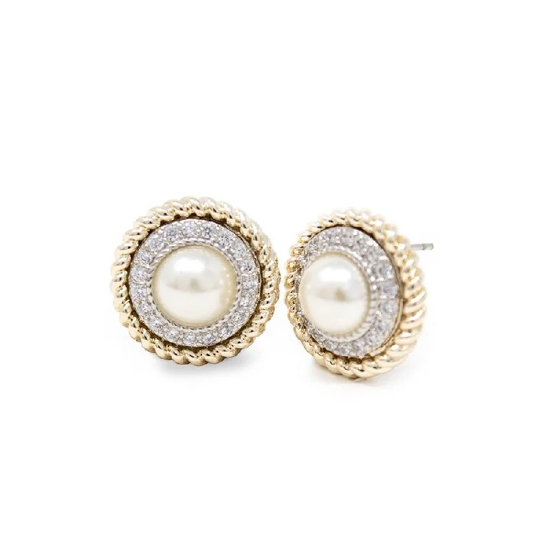 elegant drop earrings for women -colorful earrings for casual wear -Tone Tone Pearl and Pave Stud Earrings