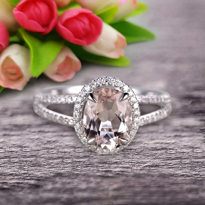 simple diamond engagement rings -simple diamond engagement rings -1.50 Cartat Oval Cut Morganite Engagement Ring Wedding Ring On 10k White Gold Split Shank Stacking Band Shining Startling Ring Anniversary Gift