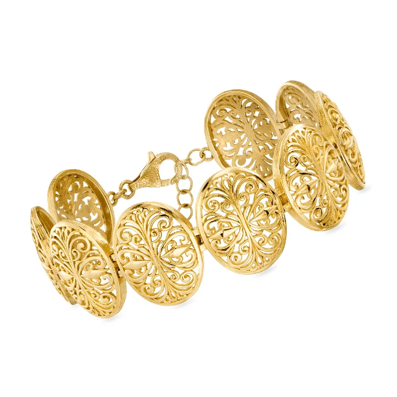 women’s bangles with gemstones -Ross-Simons 18kt Gold Over Sterling Multi-Oval Scrollwork Bracelet