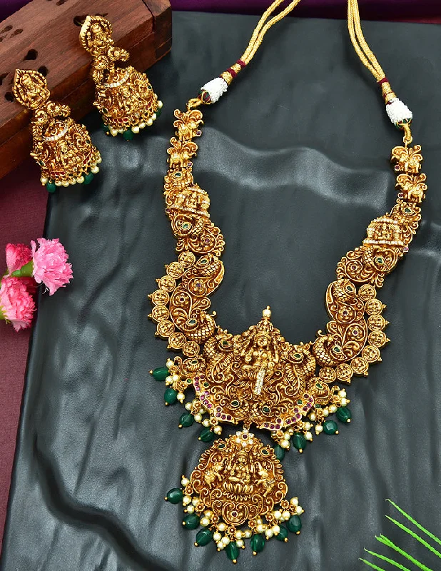 contemporary necklaces for women -custom silver necklaces for women -Designer Antique Lakshmi Devi Necklace Set