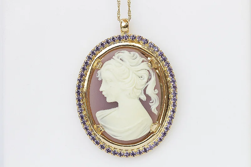 personalized engraving necklaces for women -custom gold necklaces for women -PURPLE Cameo Necklace