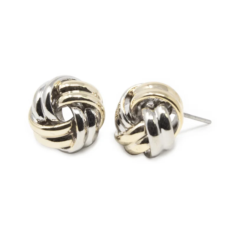 hoop earrings for evening wear -hoop earrings for evening wear -Two Tone Knot Stud Earrings