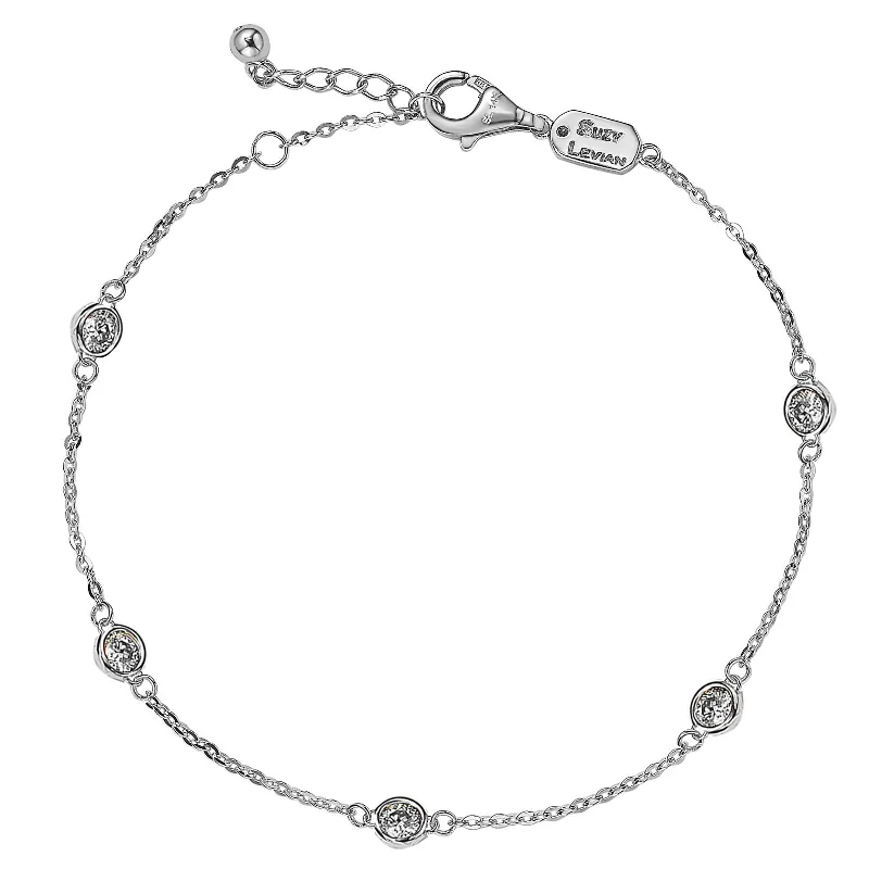 sterling silver bangles -Suzy Levian 0.75 ct TDW 14K White Gold Diamond Station Bracelet