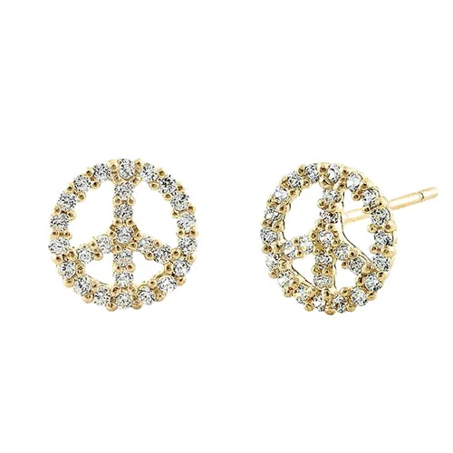 women’s gold drop earrings -drop earrings for women -Solid 14K Yellow Gold Peace Clear CZ Earrings