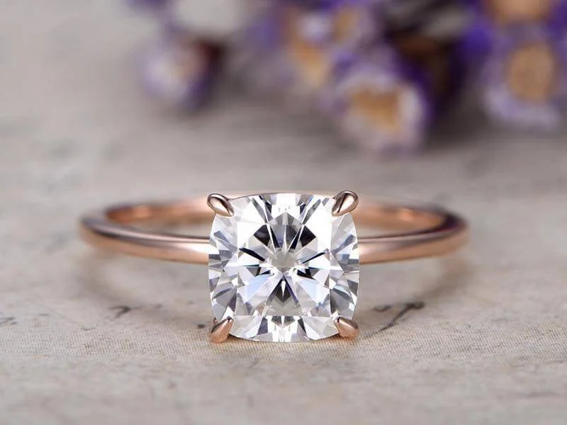 cubic zirconia engagement rings -cubic zirconia engagement rings -Classic Solitaire Princess Cut 1 Carat Moissanite Engagement Ring in 10k Rose Gold