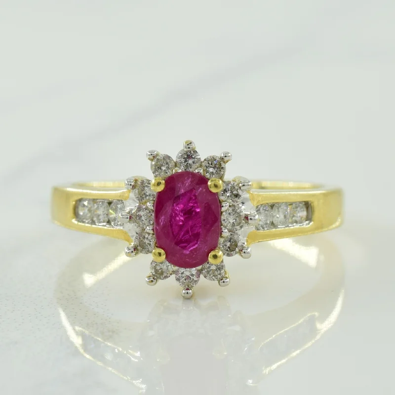 sapphire rings for women -Ruby & Diamond Halo Ring | 0.55ct, 0.36ctw | SZ 7 |