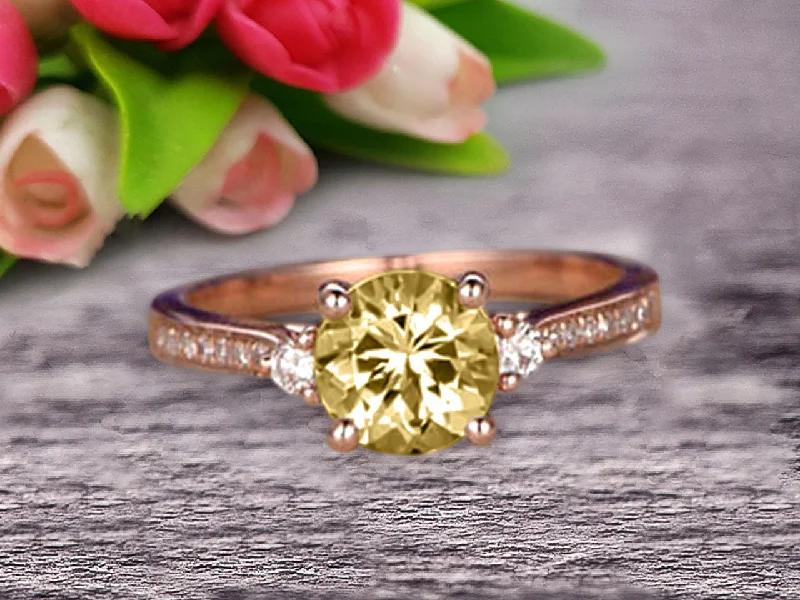 unique engagement rings for women -unique engagement rings for women -Champagne Diamond Moissanite Engagement Ring With Solid 10k Rose Gold Promise Ring Round Cut 1.25 Carat Art Deco