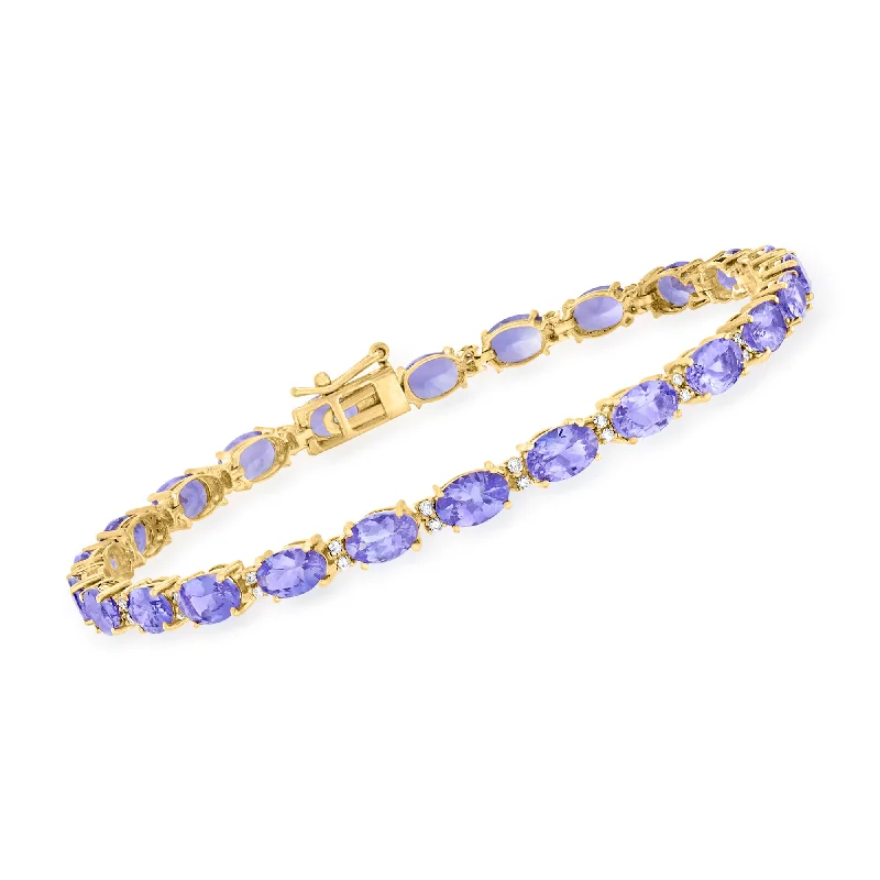 chic gemstone bangles -Ross-Simons Tanzanite and . Diamond Tennis Bracelet in 14kt Yellow Gold