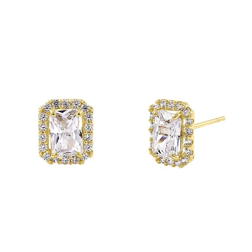 fashionable drop earrings -fashionable drop earrings -Solid 14K Yellow Gold Radiant Halo CZ Earrings