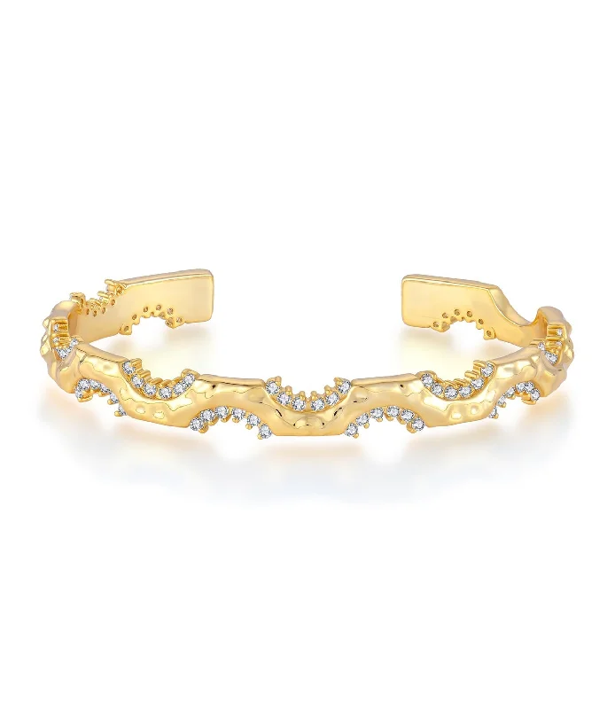 bracelet sets for women -Waterproof Gold Plated with Diamond Cuff Sterling Silver Bracelet