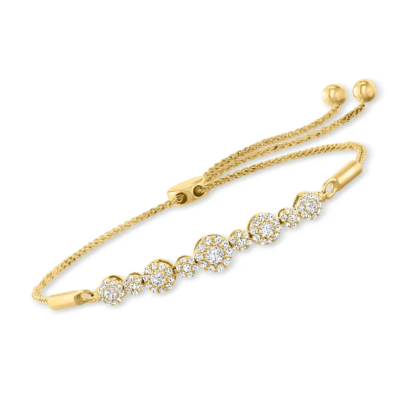 sterling silver bangles -Ross-Simons Diamond Cluster Bolo Bracelet in 14kt Yellow Gold