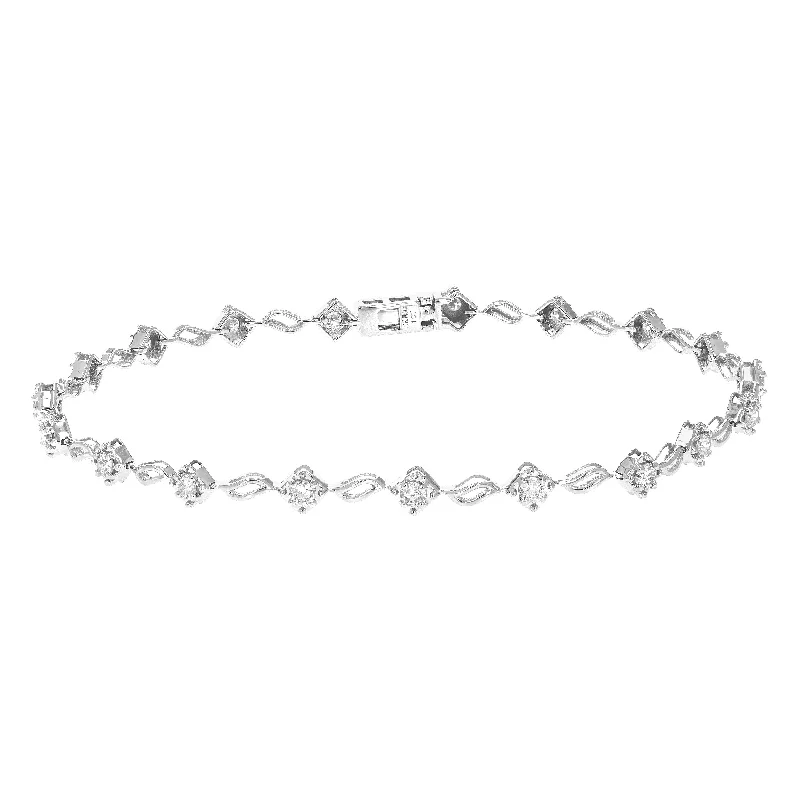 boho chic bangles for women -1 cttw Classic Diamond Bracelet in 10K White Gold 7 Inch