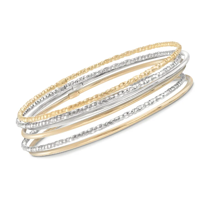 multi-layered bangles for women -Ross-Simons Two-Tone Sterling Silver Jewelry Set: 6 Bangle Bracelets