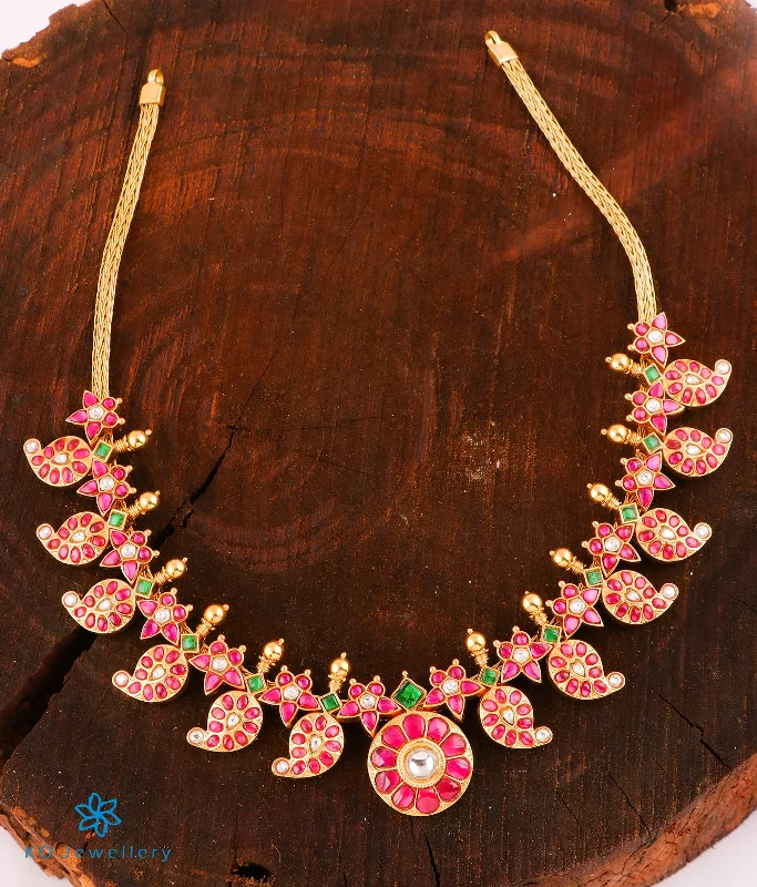 double chain necklaces for women -delicate crystal necklaces for women -The Rohini Silver Kundan-Jadau Mango Necklace