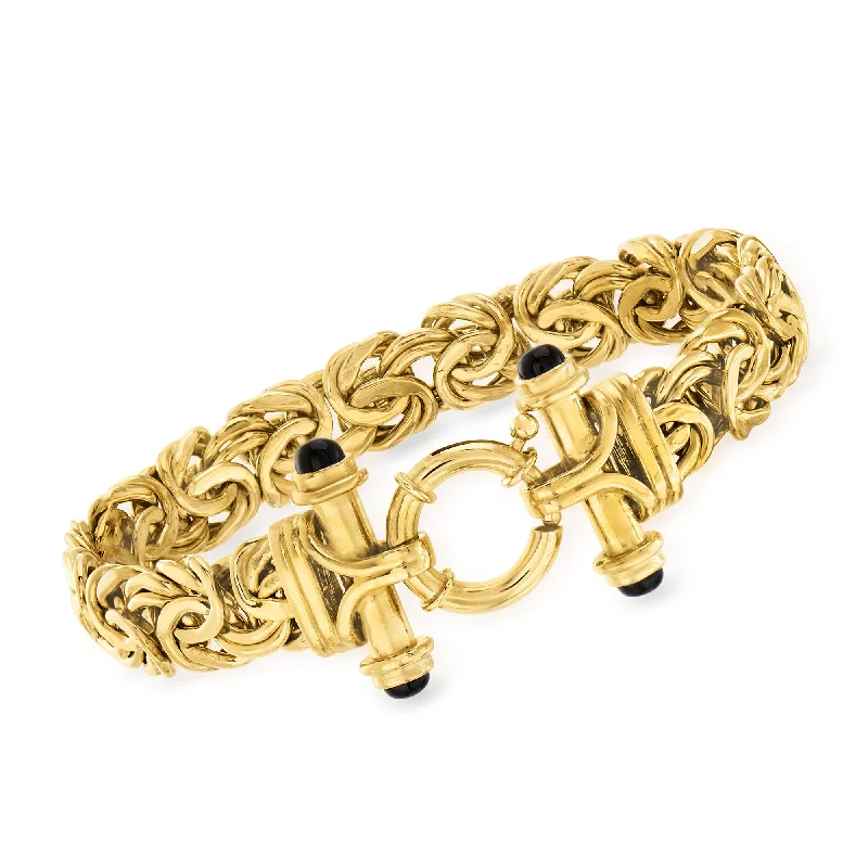 gold bangles for women -Ross-Simons 18kt Gold Over Sterling Byzantine Bracelet With Black Onyx