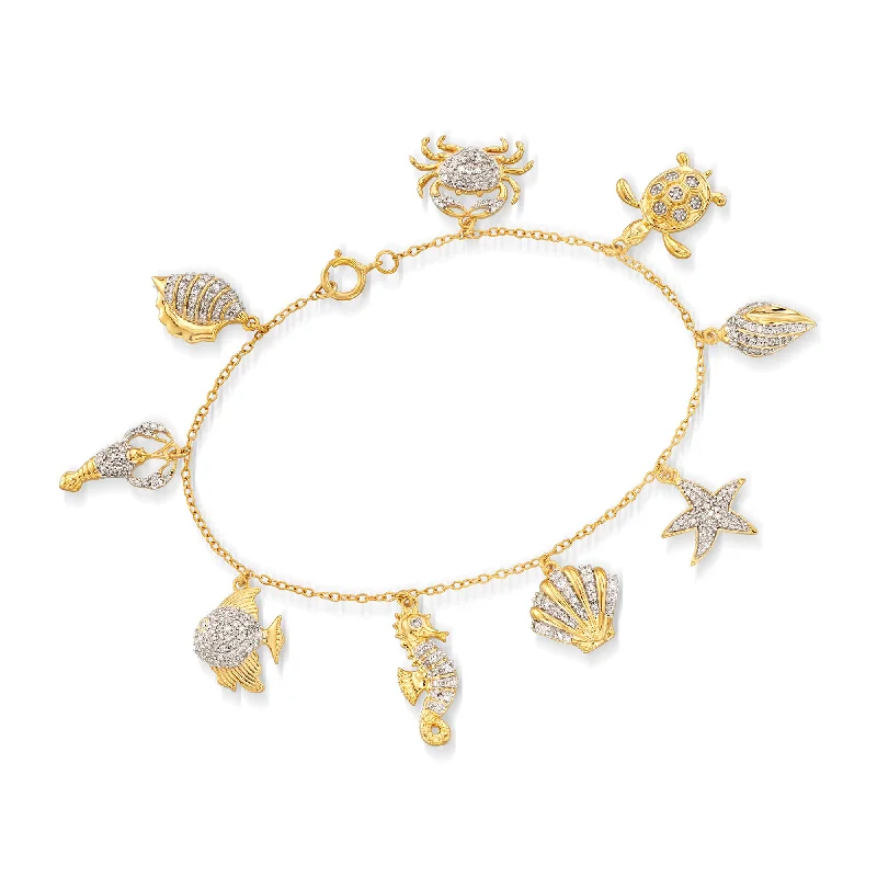 trendy bangles for women -Ross-Simons Diamond Sea Life Charm Bracelet in 18kt Gold Over Sterling