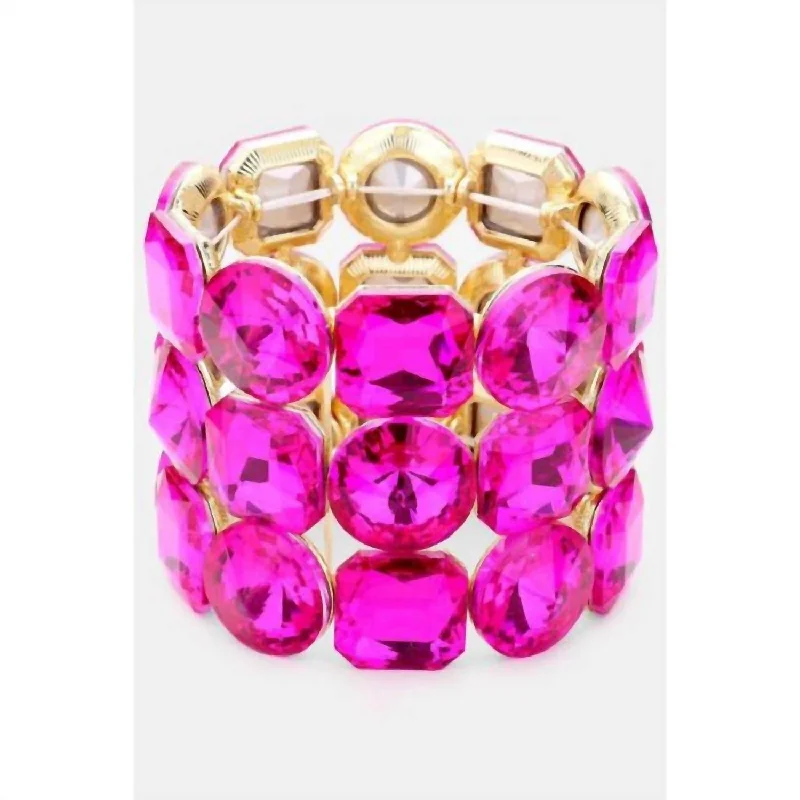 leather bangles for women -Women's Bling Statement Bracelet In Fuchsia