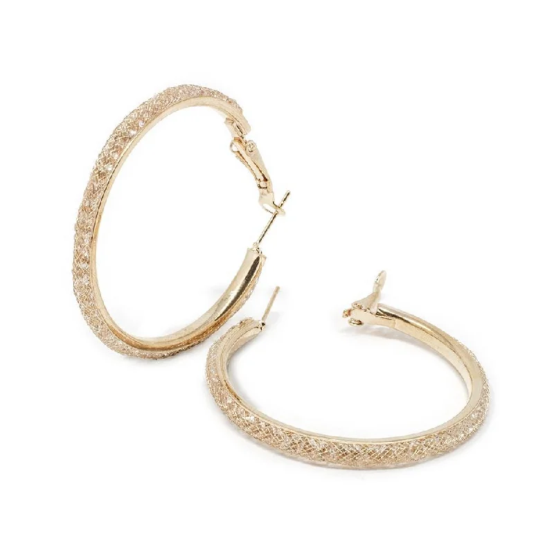 timeless earrings for women -timeless earrings for women -Crystal Mesh Hoop Earrings Gold Tone