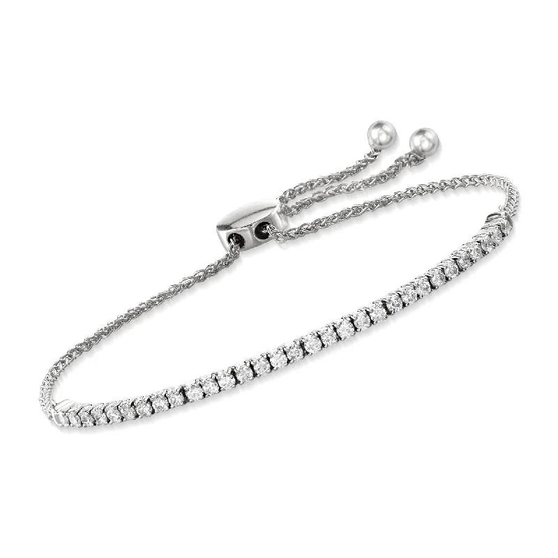 women’s bangles -Ross-Simons Diamond Line Bolo Bracelet in 14kt White Gold