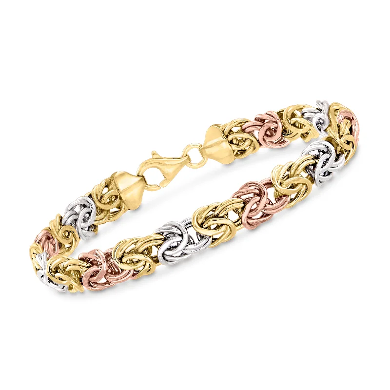 luxury bangle sets for women -Ross-Simons 14kt Tri-Colored Gold Byzantine Bracelet