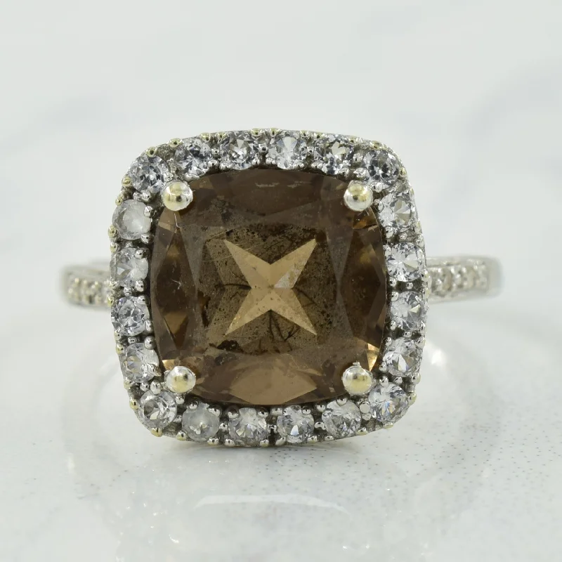 gemstone rings for women -Smoky Quartz, Synthetic White Sapphire, & Diamond Ring | 3.74ct, 0.50ctw, 0.02ctw | SZ 5.25 |