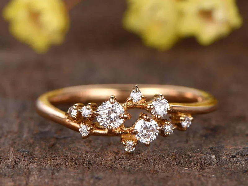 affordable engagement rings -affordable engagement rings -0.40 Carat Moissanite Diamond Wedding Band engagement ring Stackable ring Deco floral ring Solid 10k Rose Gold