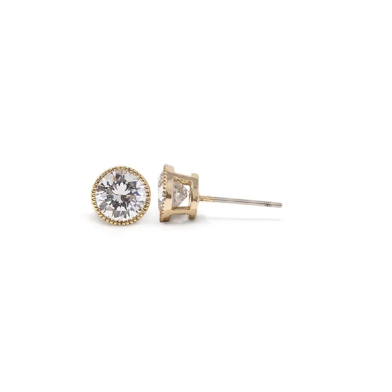 women’s gold drop earrings -drop earrings for women -Round CZ Stud Earrings Gold Plated