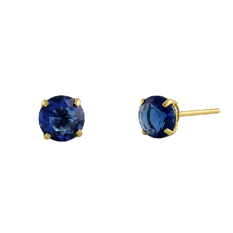 classic gold hoop earrings -classic gold hoop earrings -.92 ct Solid 14K Yellow Gold 5mm Round Cut Blue Sapphire CZ Earrings