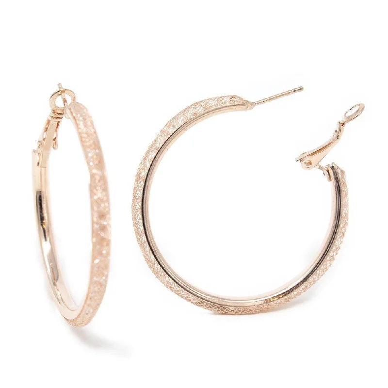 gold drop earrings for women -women’s gold drop earrings -Crystal Mesh Hoop Earrings Rose Gold Tone