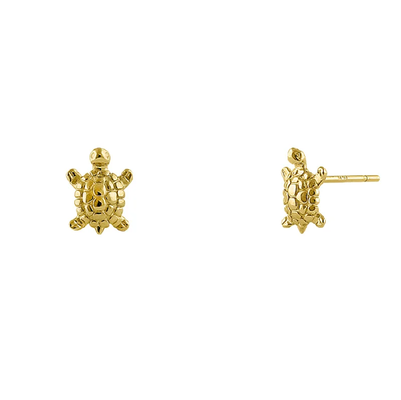 crystal drop earrings -long dangle earrings for women -Solid 14K Yellow Gold Turtle Earrings