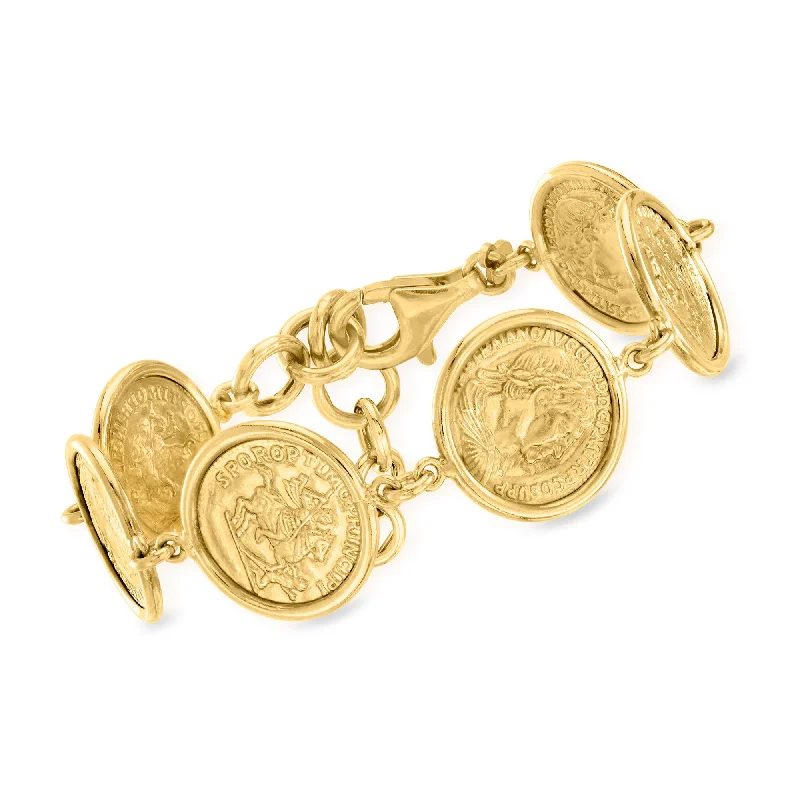 bangle bracelets for women -Ross-Simons Italian 18kt Gold Over Sterling Replica Coin Bracelet